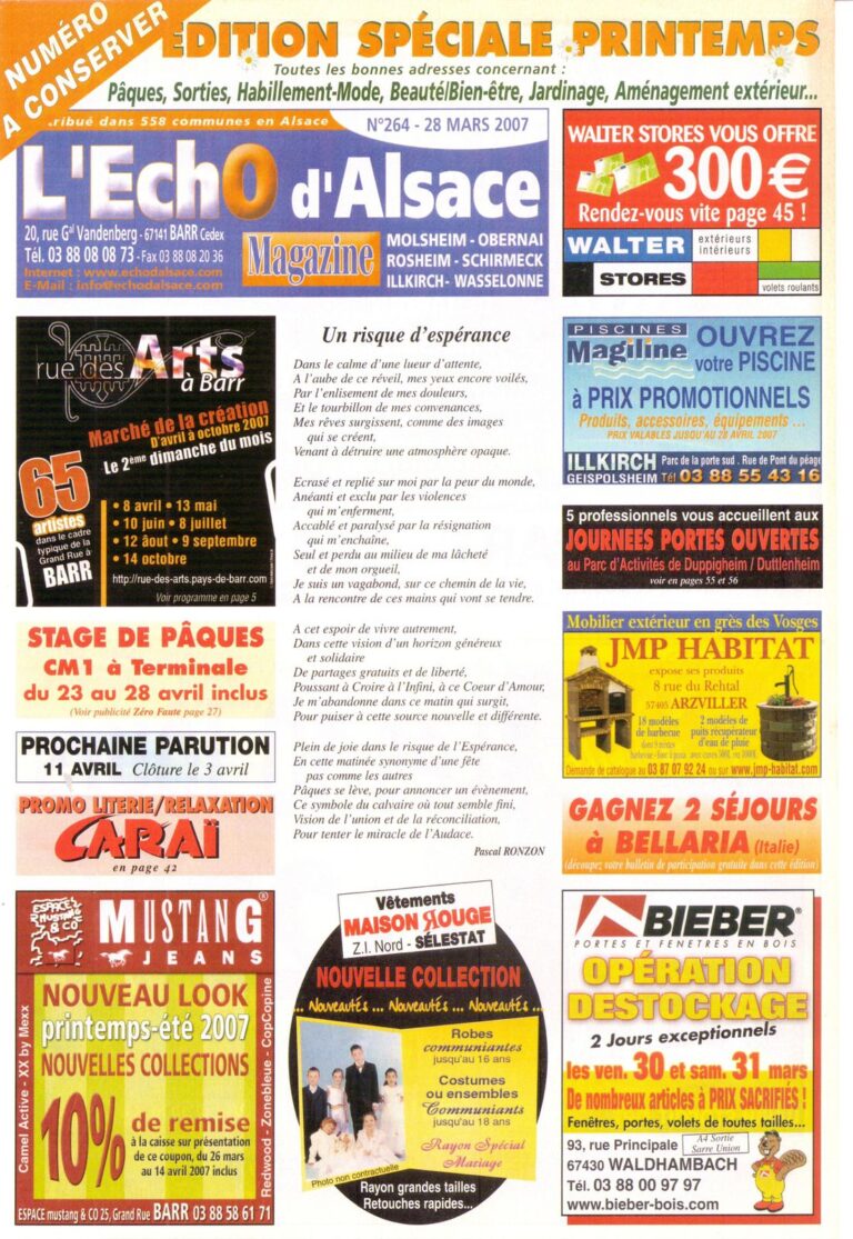 L’ECHO D’ALSACE magazine a organisé le jeu concours N°8640 – L’ECHO D’ALSACE magazine gratuit de petites annonces